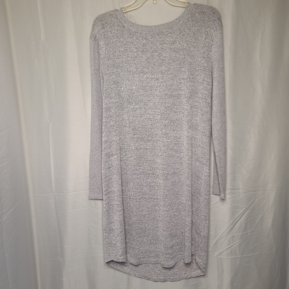 Y2K Sweater Dress Womens M Gray Heathered Knit Long Sleeve Casual Lounge Grandma